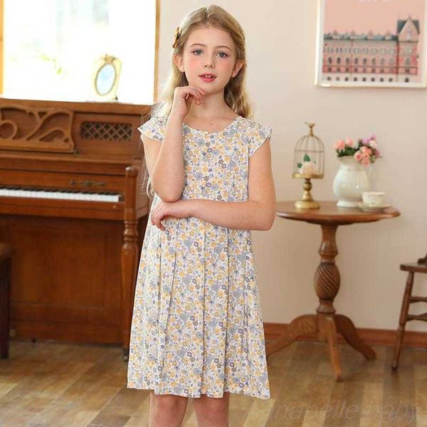 Mädchenkleider Ländliches Mädchenkleid im Alter von 2 bis 3 4 5 6 7 8 9 10 11 12 13 14 Jahre alt, baumwollgelbes, florales koreanisches Faltenkleid für Kinder und Kleinkinder G220523