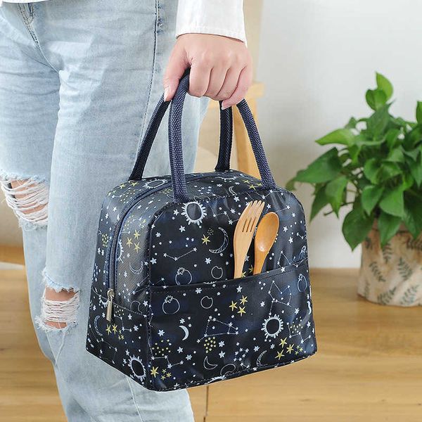 Рюкзак упаковки творческий звездный небо ланч женская сумочка на молнии горячая алюминиевая рубашка