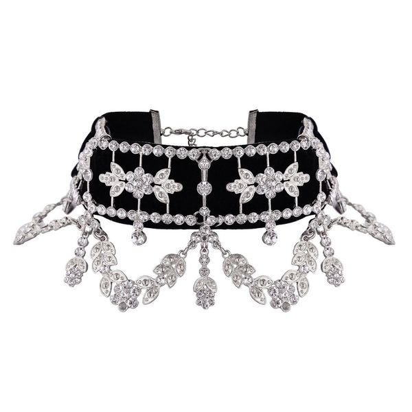 Chokers Black Velvet Cheker Colares com Rhinestones Declaração de luxo Big Crystal Collar for Women and Girls Sparkly Acessories 230524