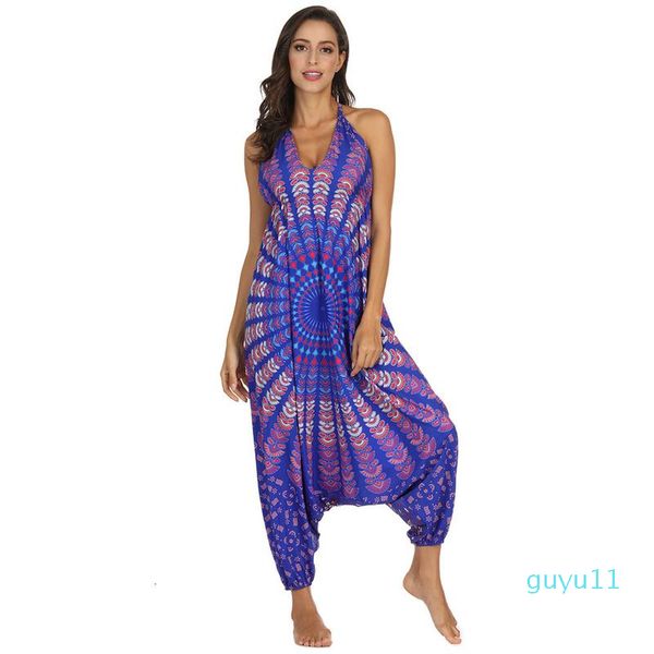 Helisopus Bohemian-Overall mit weitem Bein, Mandala-Druck, Damen-Neckholder, tiefer Schritt, lässig, locker