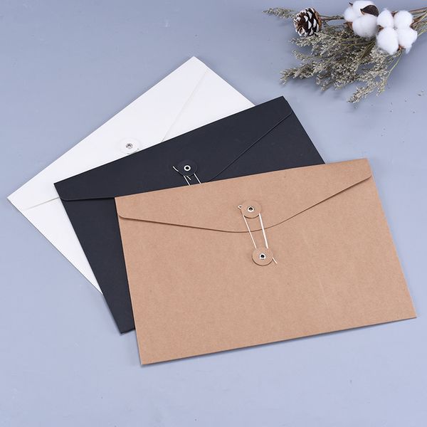 100pcs Brown Kraft Paper A5 A4 Document Holder Arquivo Bolsa de bolso envelope com string string bloqueio de escritório bolsa