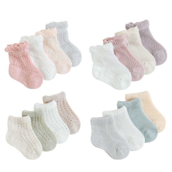 4 KADIN/LOT yaz örgü ince kızların saf pamuklu prenses çocuklarının rahat yeni doğan bebek çorapları yeni G220524