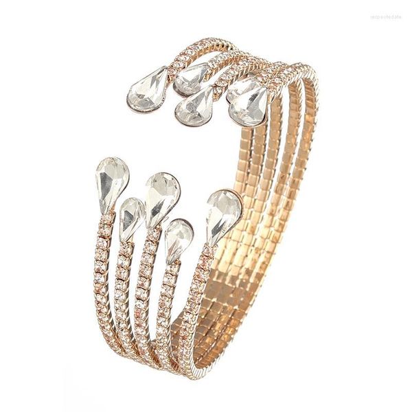 Pulseira yfjewe luxuoso 5 fila de cristal ladrinha ladies cor dourado na noiva partida de shinestone jóias de dama de honra b273