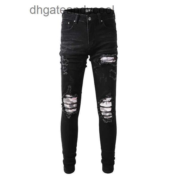 Denim amiryes calças de brim designer homem 2023 nova marca moda velha lavagem preto grande buraco remendo emagrecimento high street jeans homens lsku