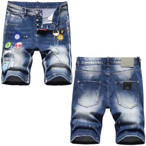 pantaloncini di jeans Fashion Holes Designer Jeans Uomo Denim Night Club Blu Cotone Estate Uomo Tutti i giorni Pantaloni strappati casual Pantaloncini e t-shirt europei per il tempo libero0sia