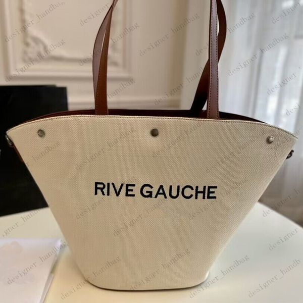 Borse da donna Rive Gauche Tote Shopping Bag Borse in tela di lino vintage Grandi borse da spiaggia Designer Travel Crossbody Shoulder Satchel Wallet Borsa bianca