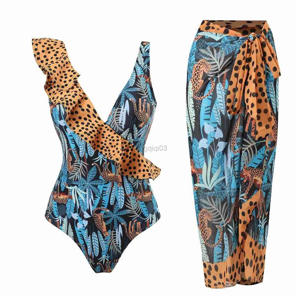 Costumi da bagno da donna Sexy Leopardo e foglie Stampa Bikini Costume da bagno donna Dot Bow Biquini Set Costume da bagno brasiliano Gonna Costumi da bagno donna Y23