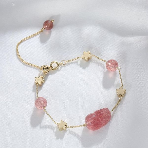 Braccialetti Wangxuyuan Bracciale al quarzo fragola naturale Bracciale con fiori di pruno da donna Disegno di denaro e fortuna che cambia regalo di romanticismo