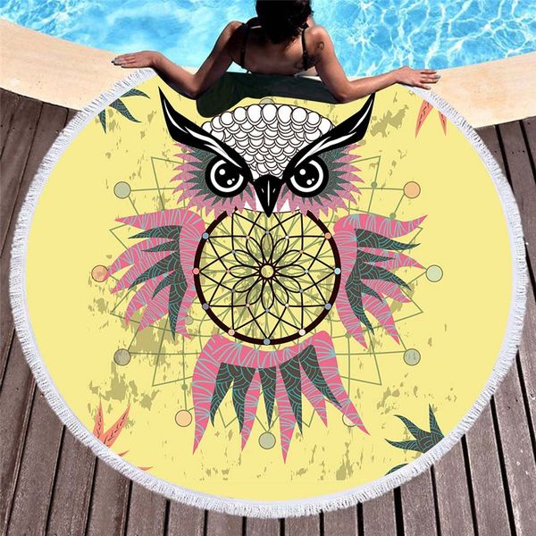 Owl Summer Round Round Beach Towel Seaside Wall Tapestry Dream Catcher Bobet Bath Sports Sports Biquíni Cover Towel