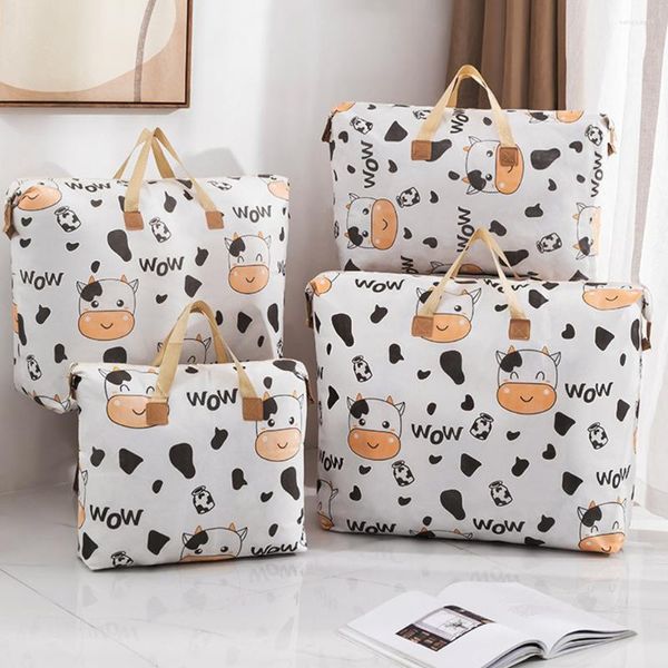 Bolsas de armazenamento 4pcs Padrão de vaca Capacidade Roupas de roupas Organizadoras de armários para roupas de consolador cobertor