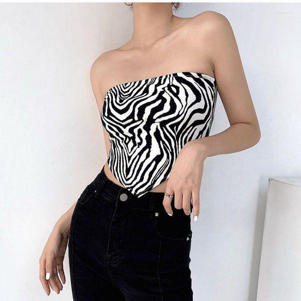 Serbatoi da donna Vintage Zebra Striped Pattern Crop Top Donna Estate Grunge Y2K Abbigliamento Top senza spalline Tank Tee Shirt Streetwear