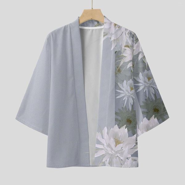 Männer Casual Hemden Kimono Mann Yukata Samurai Blumendruck Japanische Hemd Kleidung Traditionelle Haori Frauen Harajuku Strickjacke Für Männer