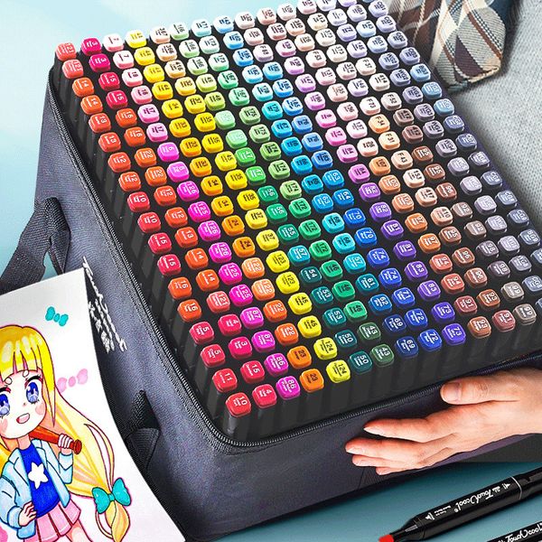 Marcadores 24168 Cores Marcador de arte oleoso conjunto de caneta para draw de cabeça dupla de ponta de esboço Baseado em graffiti manga suprimentos 230523