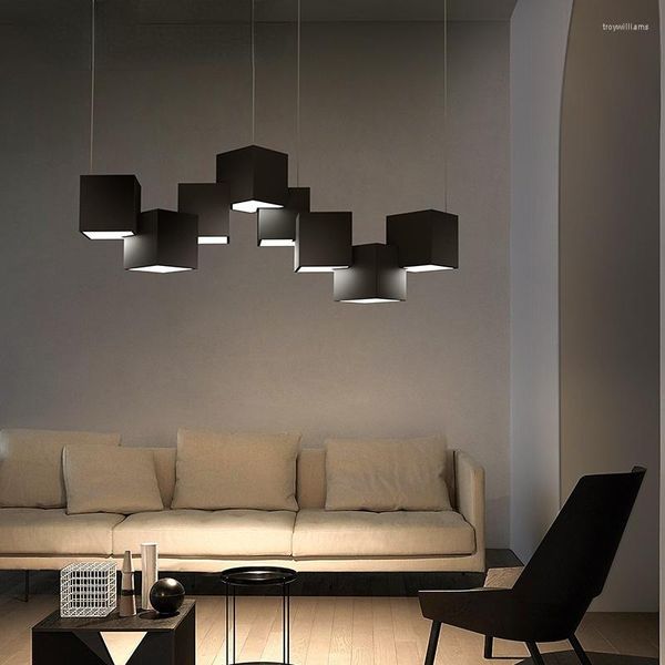 Lampade a sospensione Luci cubiche moderne per camera da letto Studio Soggiorno Cucina Illuminazione per interni Hang LED Design creativo Dropship Bianco Nero