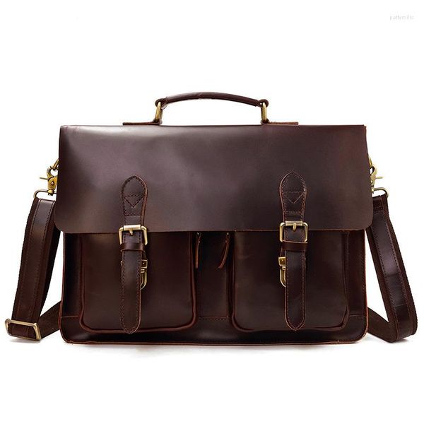 Briefcases Nesitu Highend A4 Vintage Brown Black Coffee Echtes Leder -Manager für Männer Aktentasche 14 '' Laptop Messenger Bag M9371