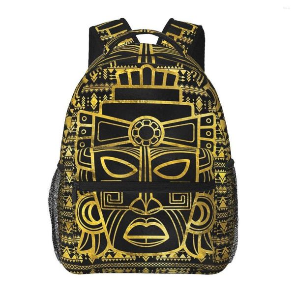 Backpack Gold Azteca Máscara maia para meninos de meninos viagens Rucksackbackpacks Bolsa de escola adolescente