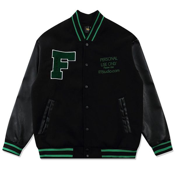 Jackets masculinos faculdades letras peludas de bordados de retalhos de retalhos harajuku