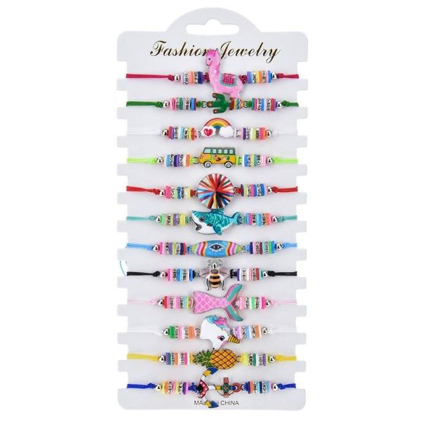 Braccialetto 12 Pz/set Bohemian Unicorno Teschio Tartaruga Animale Tessuto A Mano Bracciali Treccia Per Le Donne Bambino Ragazze Perline Gioielli Regolabili Regali