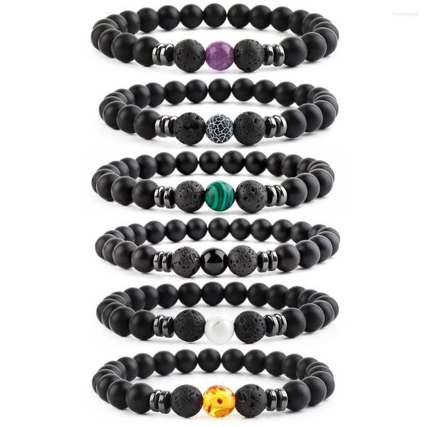 Strand Simples 8mm Stone Bads Seven Chakras Yoga Breaded Bracelet para mulheres charme casal boho jóias presentes por atacado