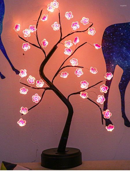 Stringhe LED Cherry Flower Night Light per la casa Camera da letto Decori Lampada per interni Regalo per bambini Luci per alberi Luminario alimentato tramite USB