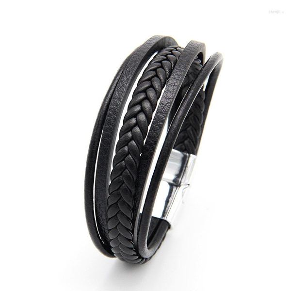 Strand Classical Vintage Braid Hand Made Made Pu Leather Men's Bracelet Bangle Wrist