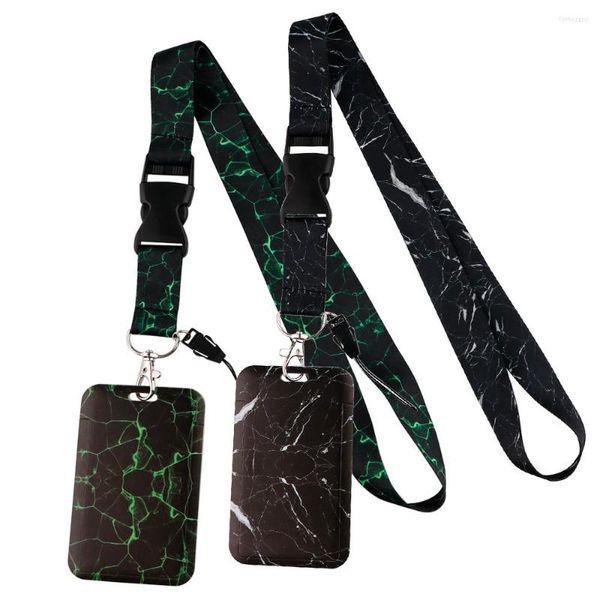 Класные клавишные черные мраморные шаблоны Lanyard для ключей ID Credit Bank Card Holder Holder Phone Charm Accessories KeyChain