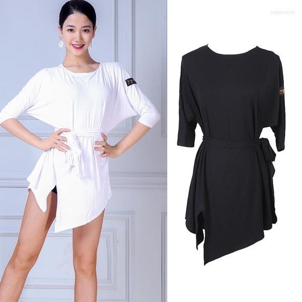 Bühne Tragen Latin Dance Kleid Für Frauen Weibliche Erwachsene Lose Praxis Kleidung Rundhals Schlitz Rock Robe Danse Latino DN9576