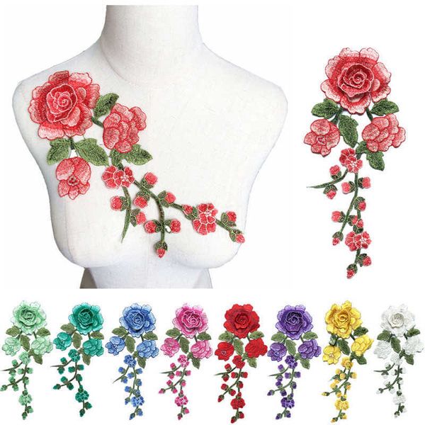 20 Teile/satz Nähzubehör Werkzeuge 29 cm Rot Blau Stickerei Nähen Patch Rose 3D Pfingstrose Hochzeit Aufkleber Spitze Dekoration Braut Abendkleid DIY P230524