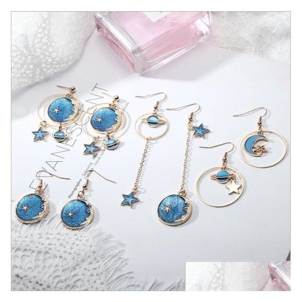 Baumeln Kronleuchter Frauen Blue Starry Planet Ohrringe Gsfe001 Mode Geschenk Nationalen Stil Frauen DIY Schmuck Ohrring Drop Lieferung Dhqfz