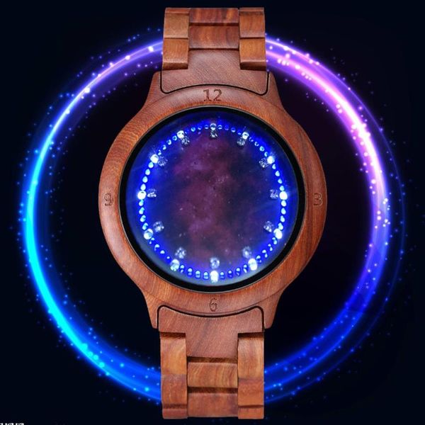 Redes de pulso Red Sandalwood LED LEITO TOPLE TOQUE DIAMENTO DIAMENTO DE MADELA VISTO CRIGATIVO ESTURA CELA SUPERFÍCIE SUPERFÍCIA LUMININA REGOGIO MASCULINOWRISTWATC