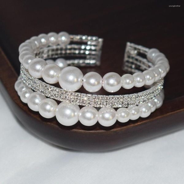 Braccialetto Freetry Eleganti perline multistrato di perle per le donne Gioielli da sposa con strass micro intarsiati di lusso