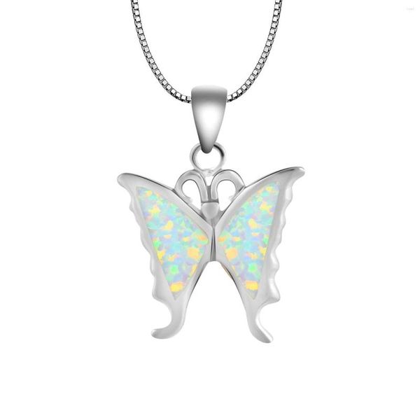Anhänger Halsketten Feuerweißer Opal Niedliche Schmetterling Halskette Anhänger Modeschmuck Für Frauen Mädchen Tropfen