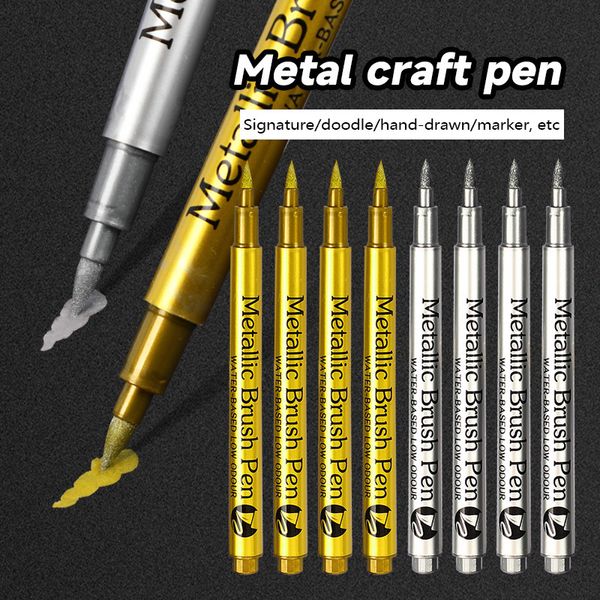 Marcadores 13pcs Brush Marcador metálico Pens Definir Gold Silver White Art Permanente para Artista Ilustração Artesanato Scrapbooking Fabric 230523