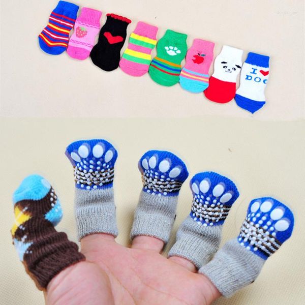 Hundebekleidung 4 teile/satz Warme Welpen Schuhe Weiche Acryl Haustier Strick Socken Katze Nette Stricken Cartoon Anti Slip Skid Für kleine Hunde