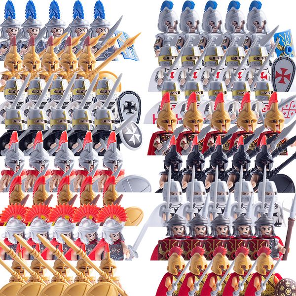 Blocks Militares medievais figuras Figuras Bloco de construção Capacetes Soldier Peças Knight Armas Roman Sword Acessórios Toys For Children 230523