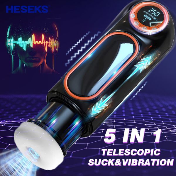 Masturbatoren HESEKS Automatischer männlicher Masturbator mit LED-Display, 10 Stöße, 4 Saugen, 10 Vibrationen, Muschi-Vaginas, echtes Oralsex-Spielzeug 230524