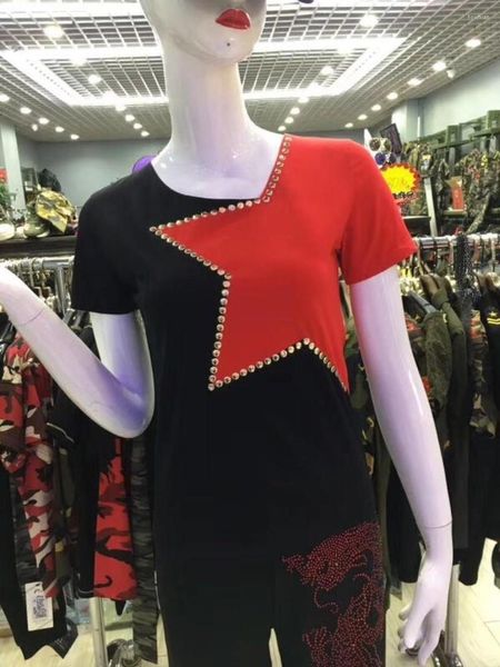 Sahne Giyim Rhinestones Balo Salonu Dans Standardı Üstler Kadın Latin Kadın Patchwork Rekabet Kawaii Giysileri Modern Kısa Kollu T-Shirt