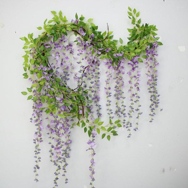 Flores decorativas Rattan de plástico Man Winding Plant Flor Wedding Wedwing Holding Room Living Decoration Simulation Wisteria