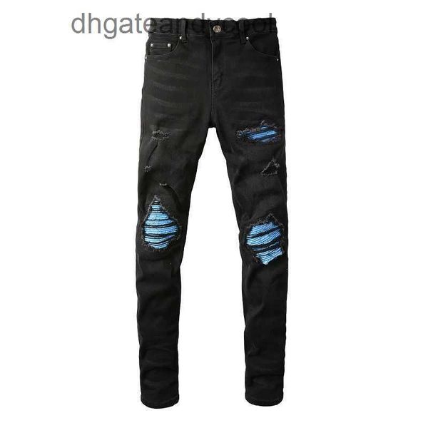 Denim Amiryes Jeans Designer Pantaloni Uomo Moda marchio buco rotto patch di stoffa blu elastico dimagrante lavaggio nero spettacolo sottile versatile pantaloni in denim gamba piccola uomo W7ZP