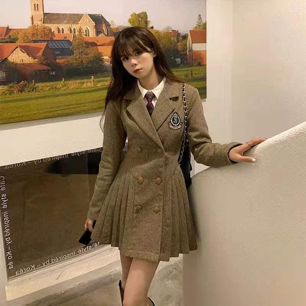 Casual Kleider Kaffee JK Uniform Herbst Winter Langarm Japanische Schuluniformen Mädchen Sailor Sets Faltenrock COS Kostüm