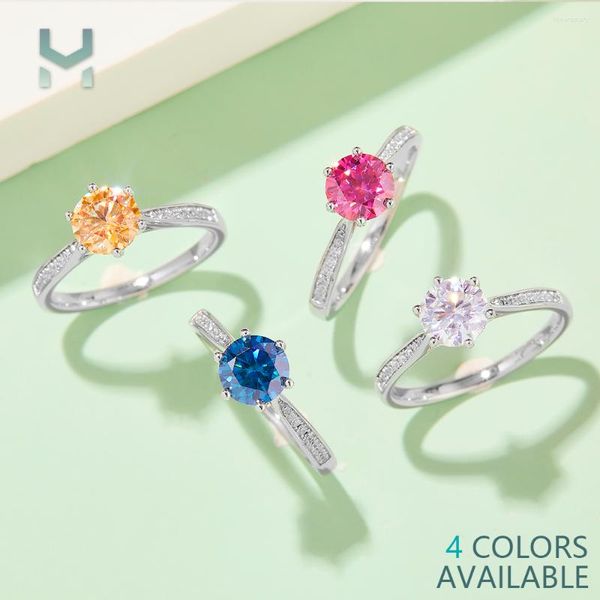 Küme Yüzük Altı Prong Ayarı T 1.0ct Moissanit Ring 925S Gümüş 18k Kaplama Beyaz Altın Laboratuar Diamond CVD HPHT Kadınlar için Orijinal Takı