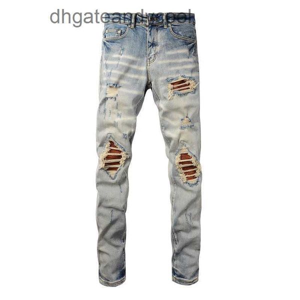 Denim Amiryes Jeans Designer Pantaloni Uomo Marchio di moda FOG toppa con buco per strada fatta vecchia acqua di lavaggio dimagrante versatile INS pantaloni in denim leggings da uomo CBU1