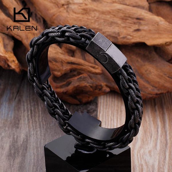 Chokers Kalen Matte 316 Aço Inoxidável Dupla Camada Link Chain Pulseiras Homens Hip Hop Biker Mão Corrente Pulseira Drop Shipping Jóias