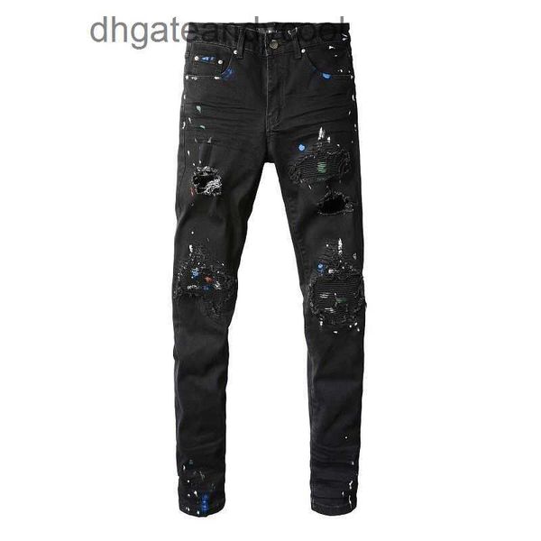 Джинсовые джинсы дизайнерские брюки Man Manpled Hole Jeans Men's Wash Black Old High Street Slim Ins Универсальные леггинсы Oynr