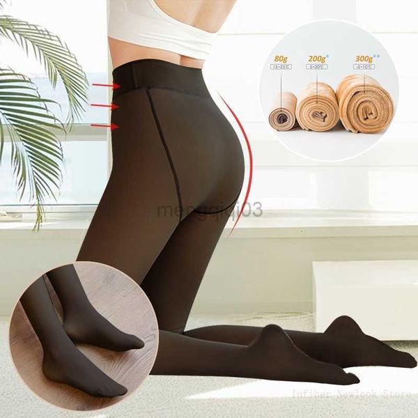 Meias Hosiery Woman Womer Winter Pantyhose Calça translúcida de meias de lã de inverno Tizha ladeada de lã de Winter Linents Legging de calcinha falsa y23