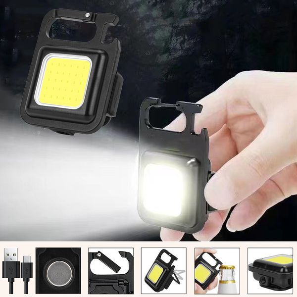 Piccola torcia a LED Portachiavi COB Luce di ricarica USB Lampade di emergenza Forte lavoro di riparazione magnetica Accessorio per luce da campeggio all'aperto