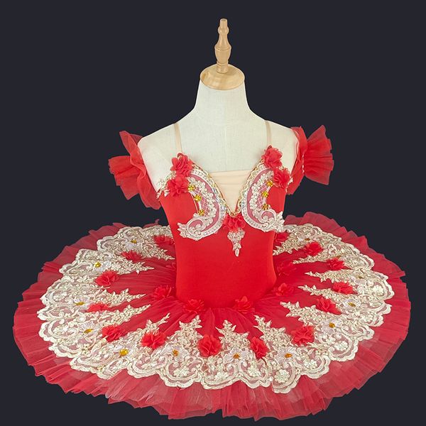 Dancewear Red Girls Adult Paillettes Body Ballet Dress Pancake Tutu Ballerina Costume Lyrical Dance Costume Swan Ballet Dancer Dress Wear 230524