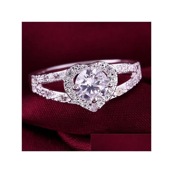 Fedi nuziali Marca 925 Sier Diamante a forma di cuore Gssr388 Vendita diretta in fabbrica Moda Sterling Finger Ring Drop Delivery Jewelry Dhzqe