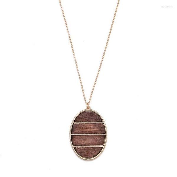 Anhänger Halsketten Geometrische Natürliche Holz Oval Halskette Für Frauen 2023 Mode Lange Kette Holz Kunst Designer Schmuck Aussage Großhandel