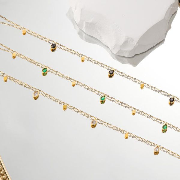 Ketten Wassertropfen Grün Zirkon Quaste Halskette Vergoldet Titanstahl Nicht Anlaufend Modeschmuck Frauen